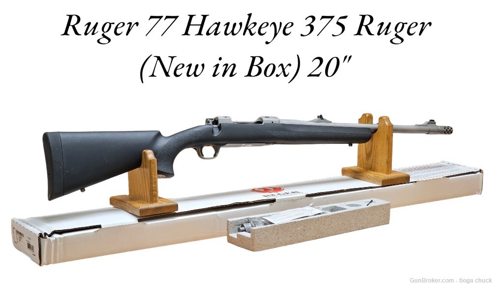 Ruger 77 Hawkeye 375 Ruger (New in the Box) 20" w/muzzle brake-img-0