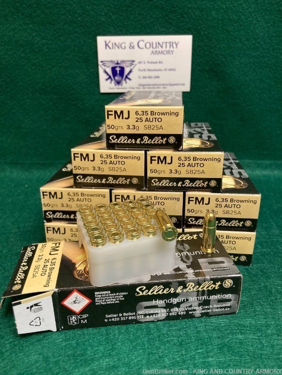 *500 rds* SELLIER & BELLOT .25 AUTO 6.35 BROWNING 50 GR FMJ S&B ACP V310022-img-0