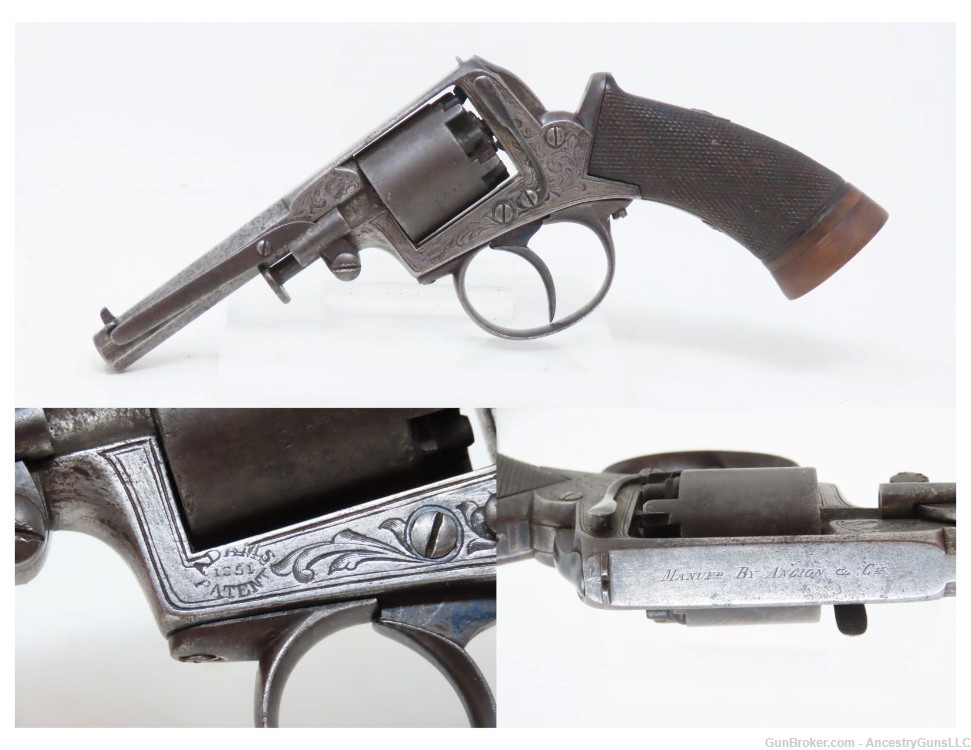 ADAMS Patent POCKET Revolver ANCION & CIE Belgium .32 Antique ENGRAVED-img-0
