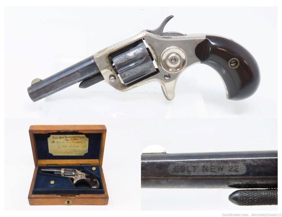1876 VICTORIAN LONDON .22 Short 7-Shot Revolver COLT New Line CASED Antique-img-0