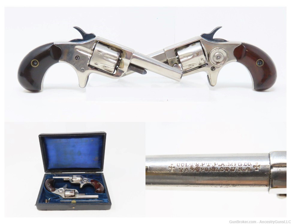 CASED Pair of LONDON PROOFED Antique COLT “New Line” .22 Cal. RF Revolvers -img-0