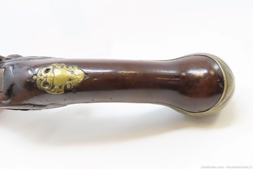 18th Century GERMANIC FLINTLOCK Belt Pistol 65 Caliber Antique Carved Stock-img-6