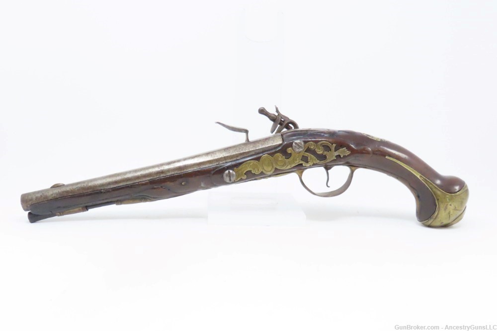18th Century GERMANIC FLINTLOCK Belt Pistol 65 Caliber Antique Carved Stock-img-12