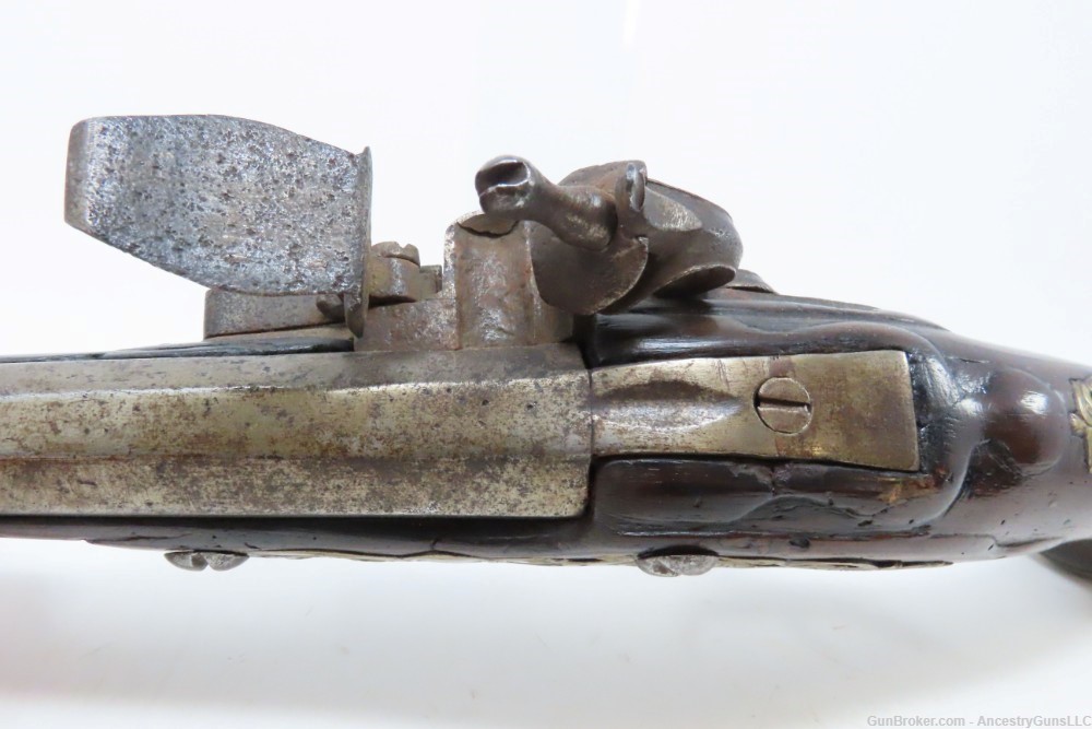 18th Century GERMANIC FLINTLOCK Belt Pistol 65 Caliber Antique Carved Stock-img-7