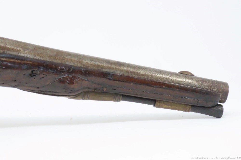 18th Century GERMANIC FLINTLOCK Belt Pistol 65 Caliber Antique Carved Stock-img-4