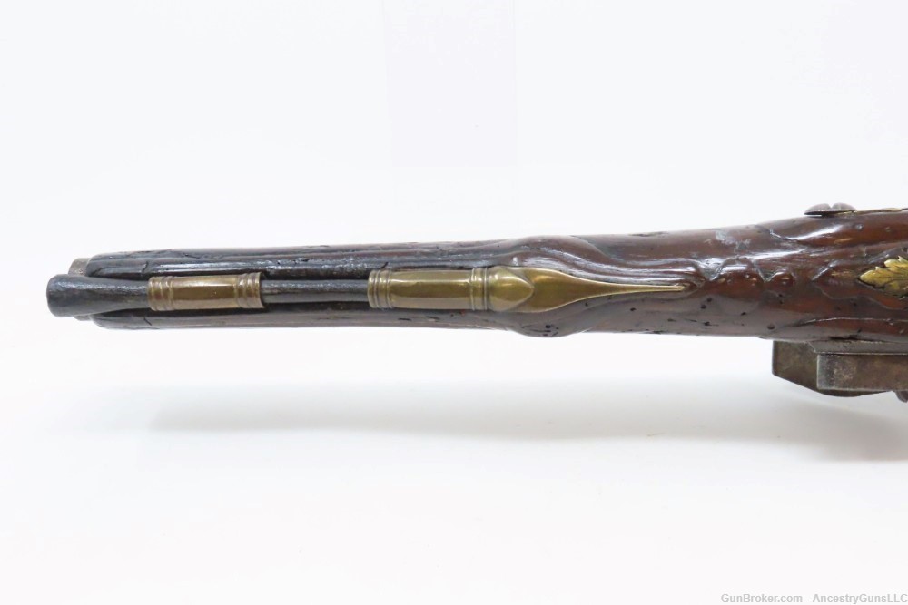 18th Century GERMANIC FLINTLOCK Belt Pistol 65 Caliber Antique Carved Stock-img-11