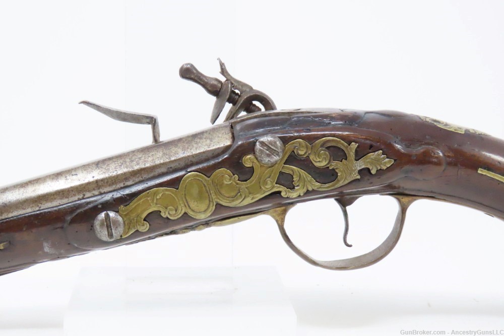 18th Century GERMANIC FLINTLOCK Belt Pistol 65 Caliber Antique Carved Stock-img-14