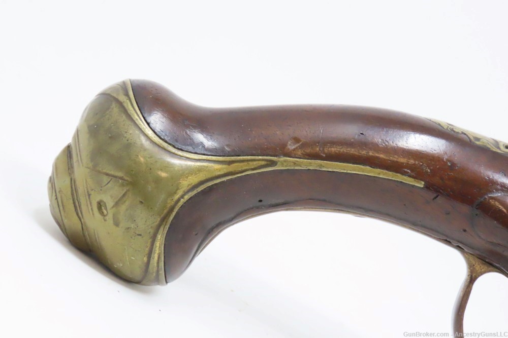 18th Century GERMANIC FLINTLOCK Belt Pistol 65 Caliber Antique Carved Stock-img-2