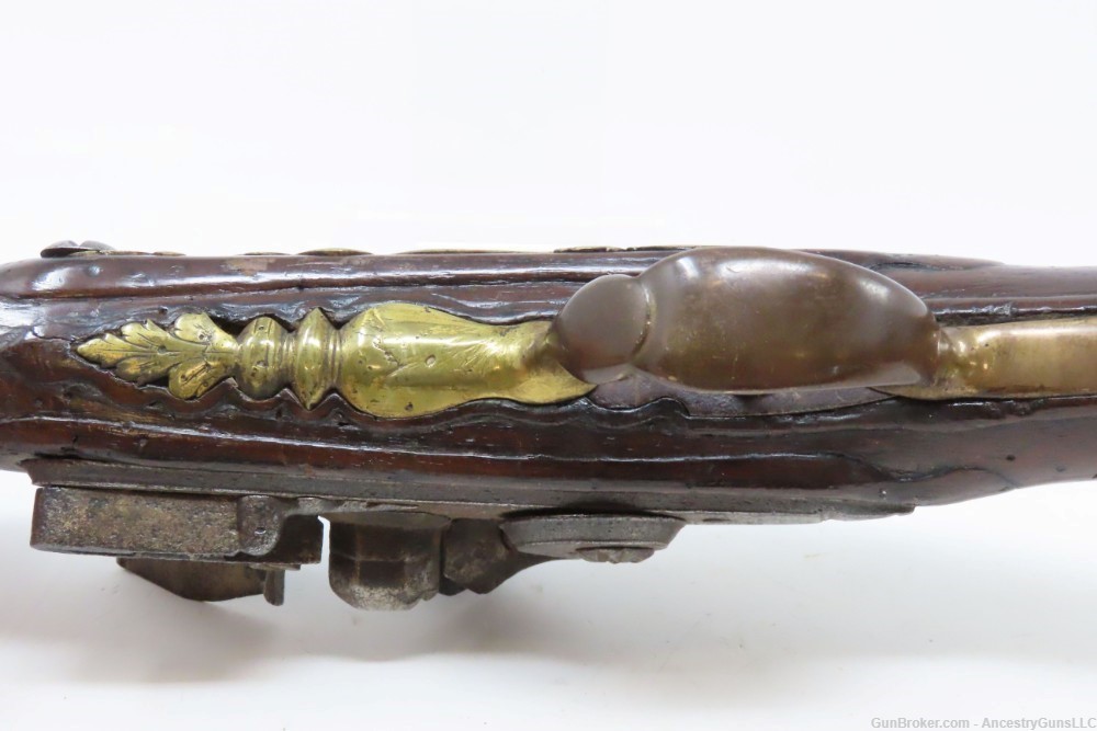 18th Century GERMANIC FLINTLOCK Belt Pistol 65 Caliber Antique Carved Stock-img-10