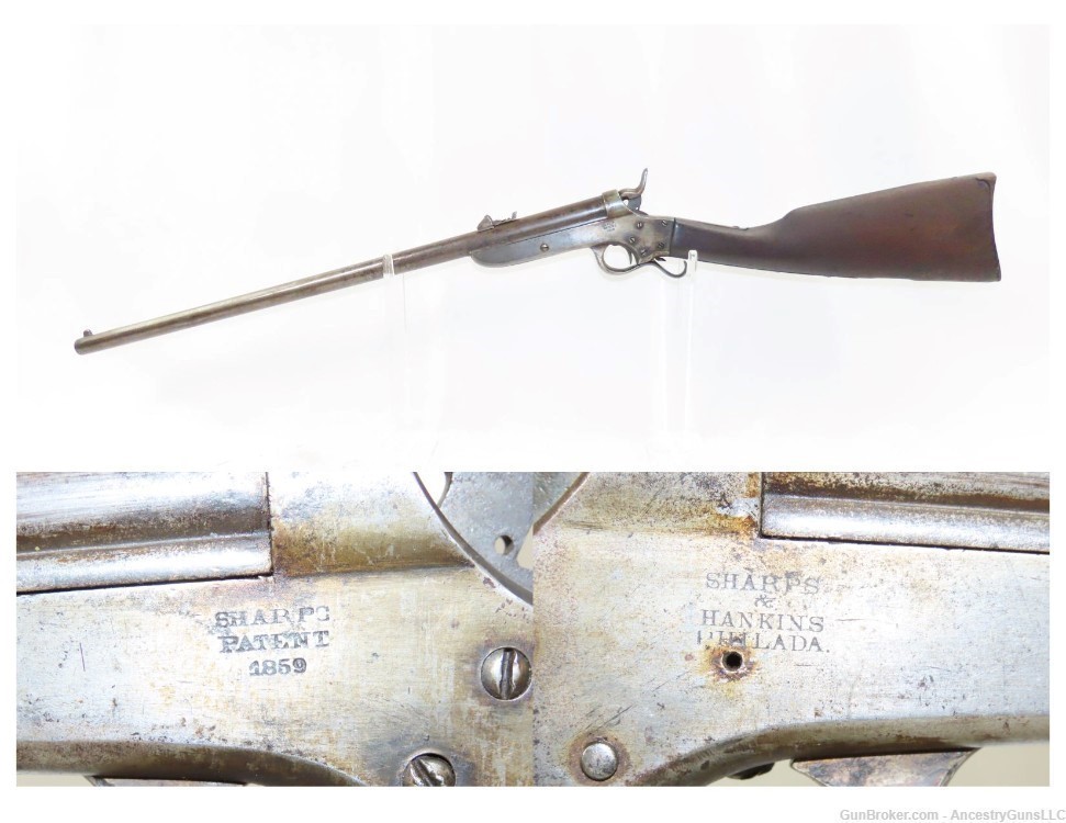 RARE CIVIL WAR Antique SHARPS & HANKINS Model 1862 ARMY .52 Cal. RF Carbine-img-0