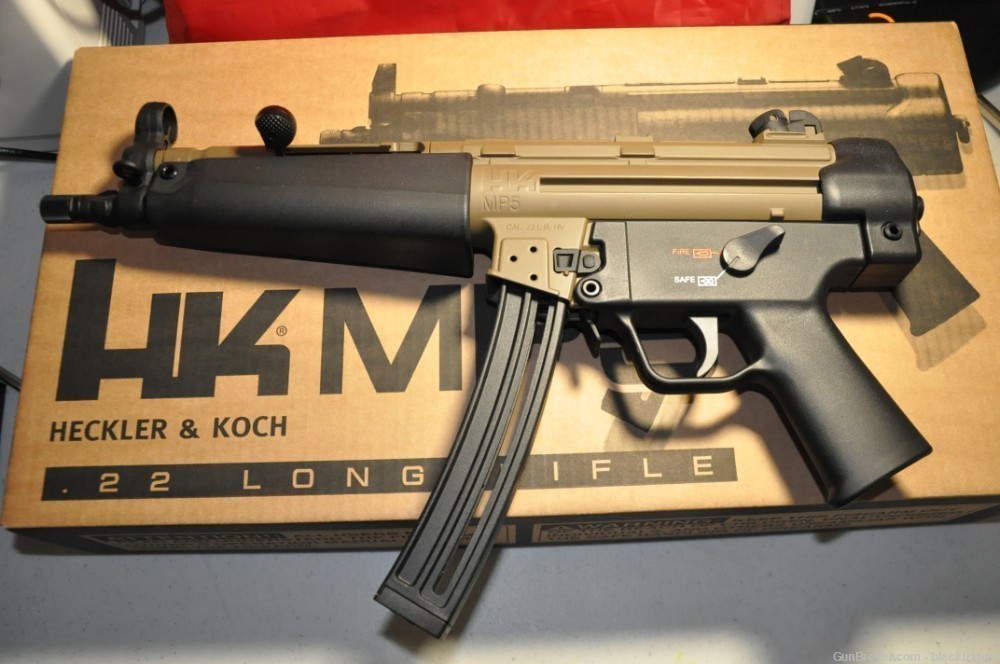 HK 81000630 MP5 22LR 10+1 8.5" Exclusive Flat Dark Earth Finish Black Grip -img-1