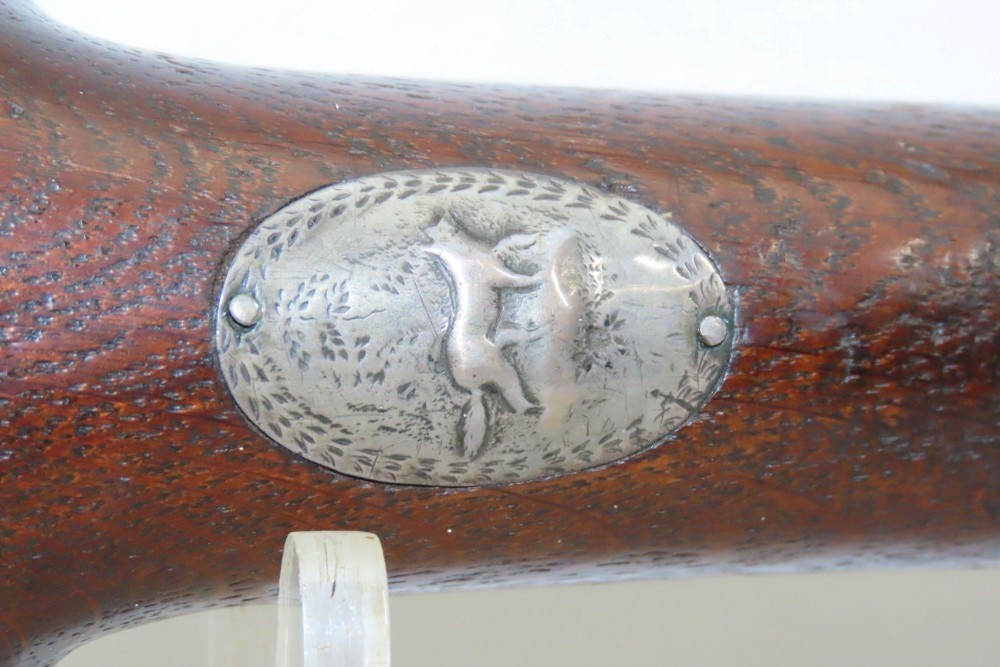 Antique 16 g. DOUBLE BARREL Side x Side FLINTLOCK Shotgun SILVER ESCUTCHEON-img-8