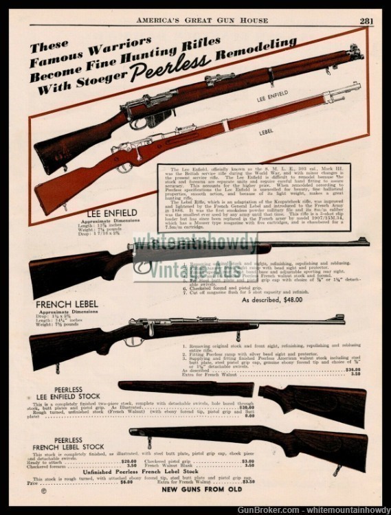 1942 PEERLES Rifle Gun Stocks Remodeling Lee-Enfield, French Lebel PRINT AD-img-0