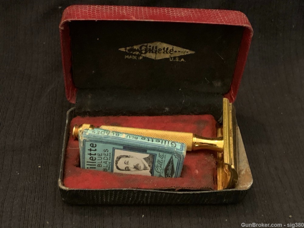 1948-1951 GILLETTE TECH GOLD SAFETY RAZOR IN BOX, EXTRA BLADES /  NICE!-img-0