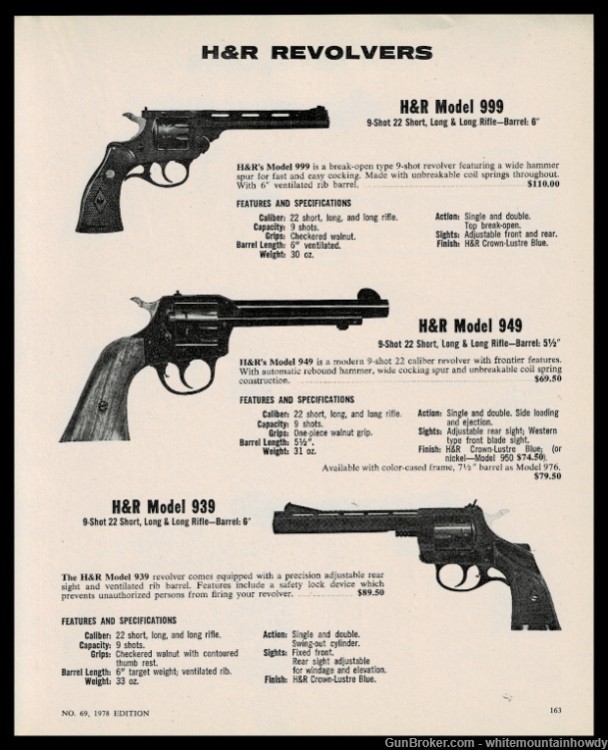 1978 HARRINGTON & RICHARDSON Model 622 970 and 540 Revolver PRINT AD-img-0