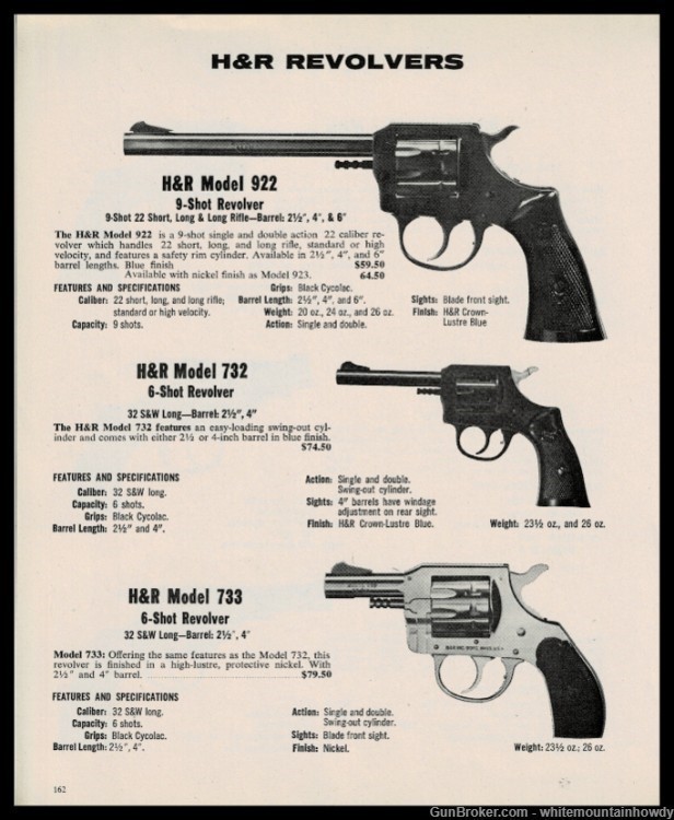 1978 HARRINGTON & RICHARDSON Model 922, 732 and 733 Revolver PRINT AD-img-0
