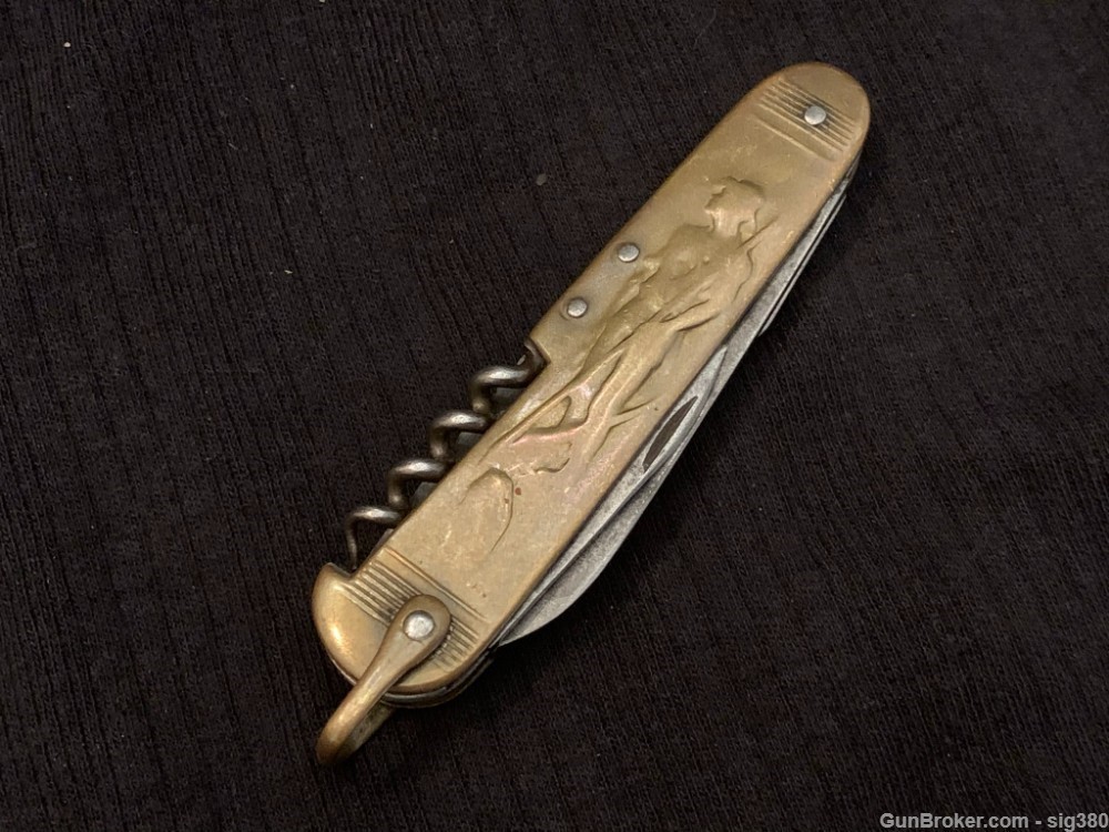 VINTAGE 1930s FRENCH BRASS COURSOLLE DEPOSE 6 BLADE POCKET KNIFE-img-1