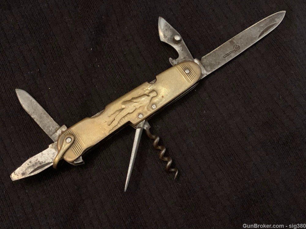 VINTAGE 1930s FRENCH BRASS COURSOLLE DEPOSE 6 BLADE POCKET KNIFE-img-4