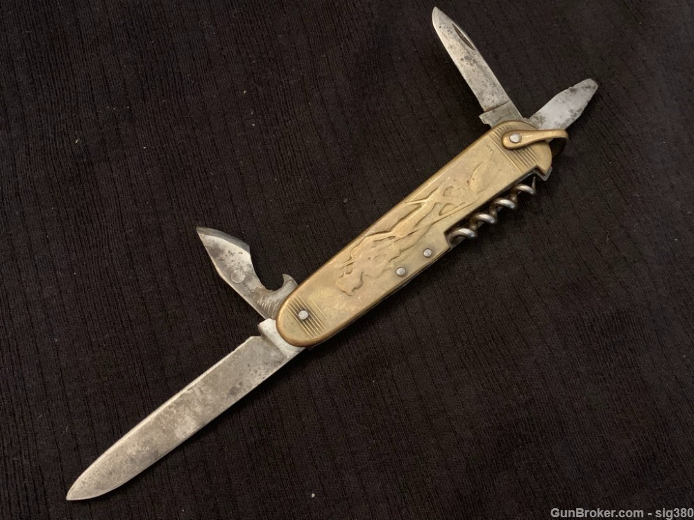 VINTAGE 1930s FRENCH BRASS COURSOLLE DEPOSE 6 BLADE POCKET KNIFE-img-2