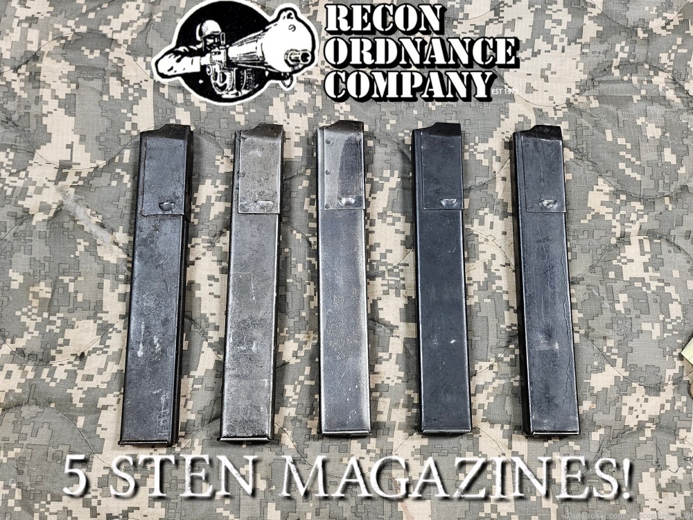 (5) STEN 32rd 9mm Magazines STEN Mags-img-0