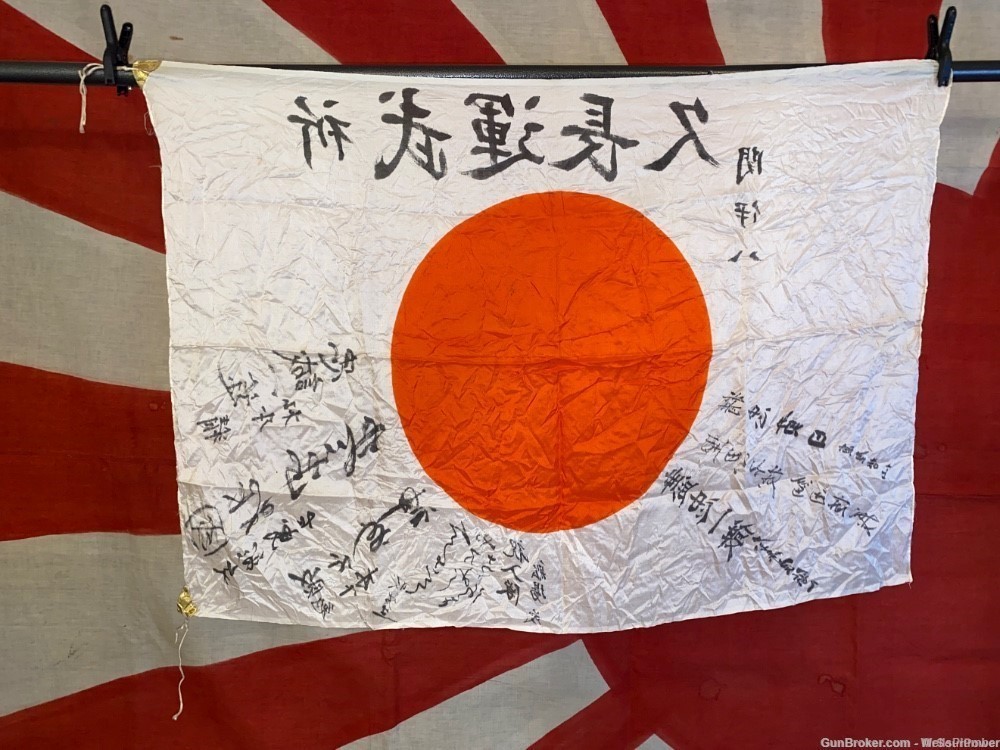 JAPANESE WWII YOSEGAKI HINOMARU SOLDIERS MEATBALL GOOD LUCK FLAG-img-10