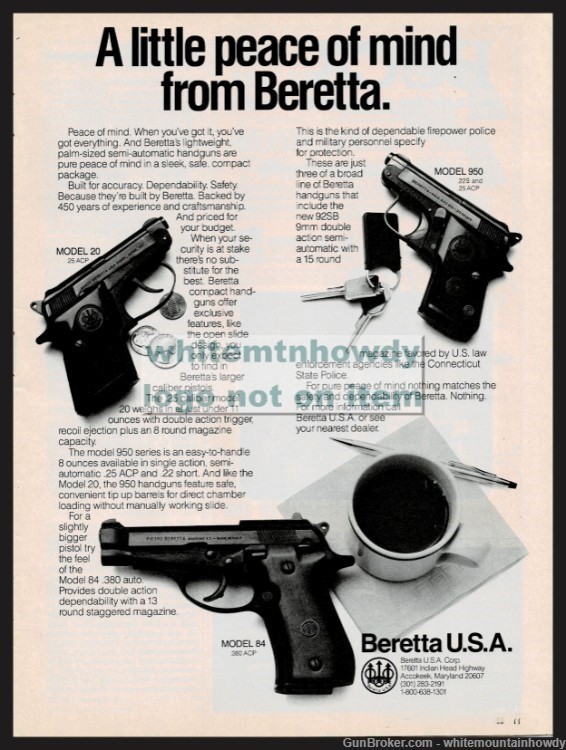 1985 BERETTA Model 20, 950, 84 Pistol AD-img-0