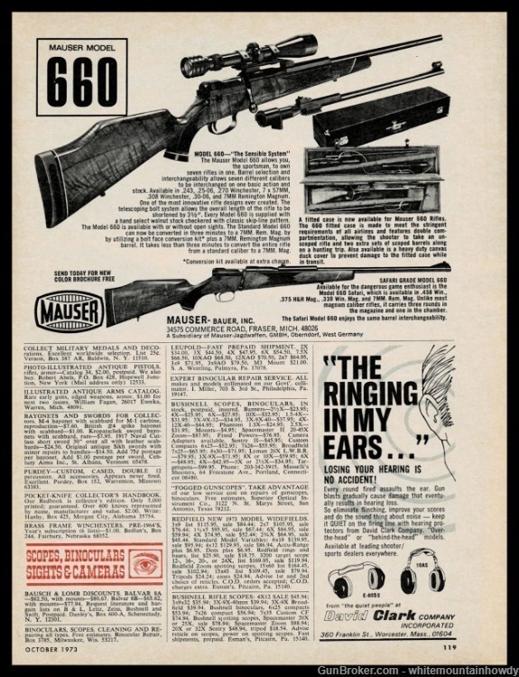 1973 MAUSER Moidel 660  Rifle Original PRINT AD shown with & without scope-img-1