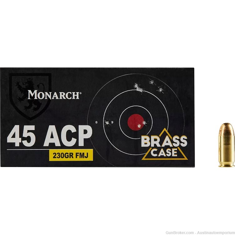 New Monarch 45 ACP 50 RD FMJ 230 grain Pistol Ammunition NO CARD FEE -img-0