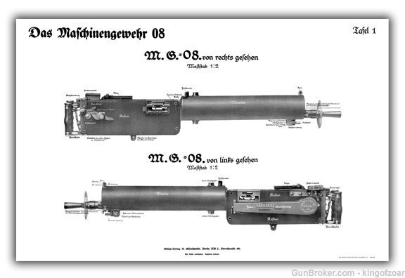 WW1 German MG08 Maxim Training Chart - Full Side View Poster Print-img-0