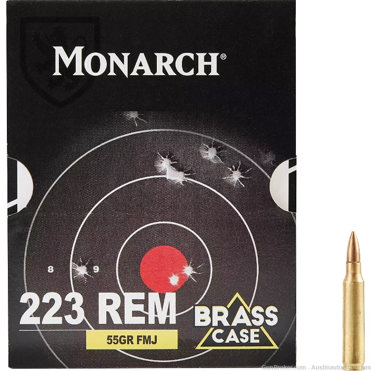 New monarch .223 Remington 55GR FMJ 100RD NO CARD FEE -img-0