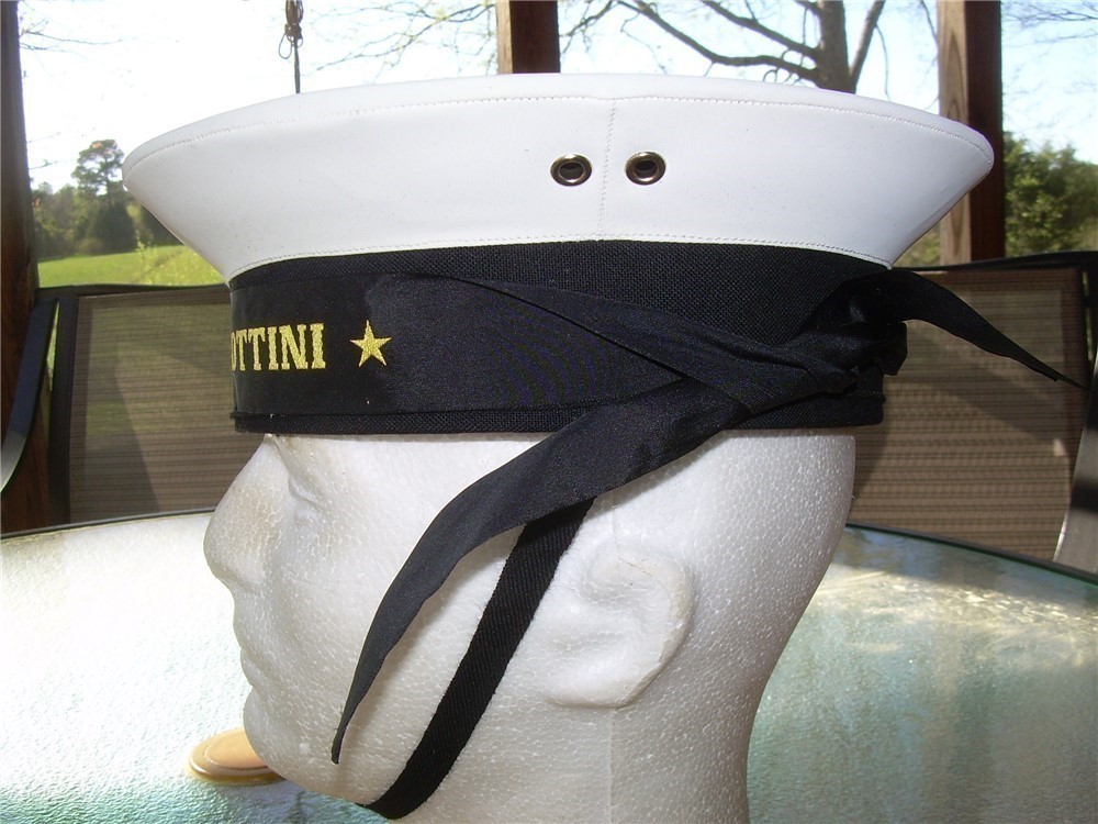 NOS Italian Flat Top Navy Sailor Hat White Pie Cap, Large size-img-1