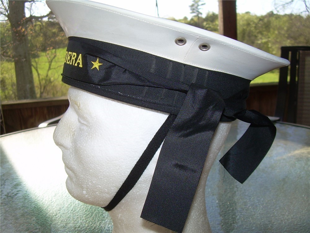 NOS Italian Flat Top Navy Sailor Hat White Pie Cap, Large size-img-6