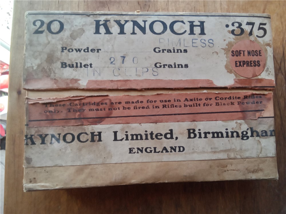 Vintage Kynoch 375 Express Soft Nose Cartridges-20 rds on 5 shot clips-rare-img-0
