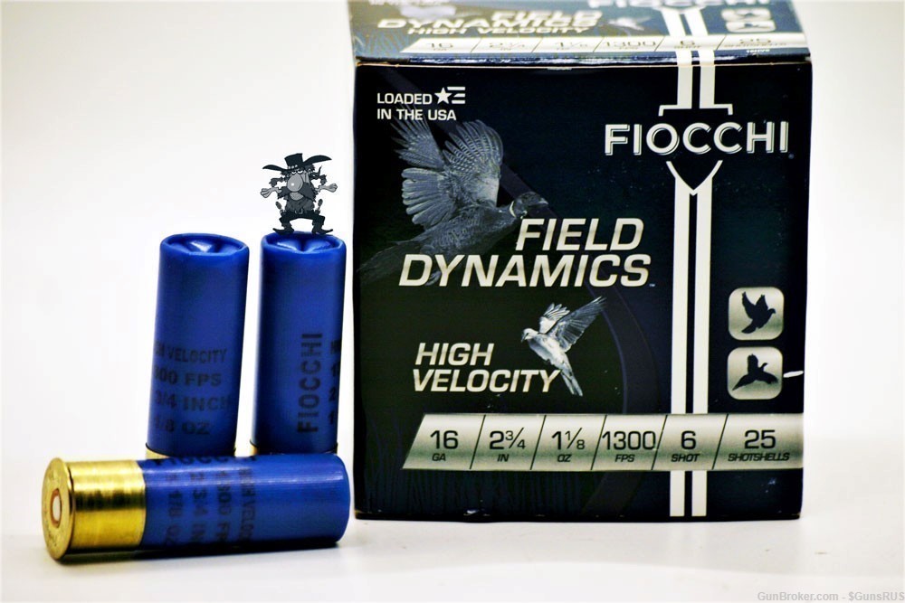 16 ga FIOCCHI High Velocity Field Dynamics 16 Gauge 2¾" Lead No.6 Shot 25RD-img-0