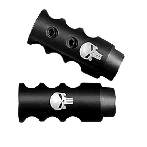 .223/5.56/.22LR Competition Muzzle Brake 1/2x28 TPI Engraved  - Skulls-img-0