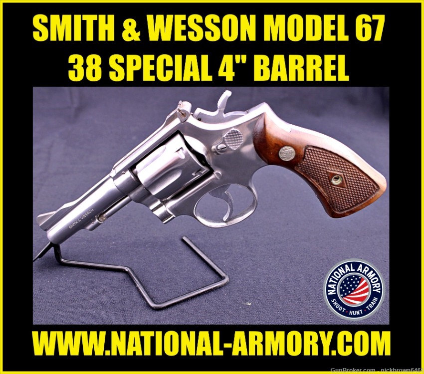 1973-1974 SMITH & WESSON MODEL 67 NO DASH 38 SPECIAL 4" BBL NICKEL FINISH -img-0