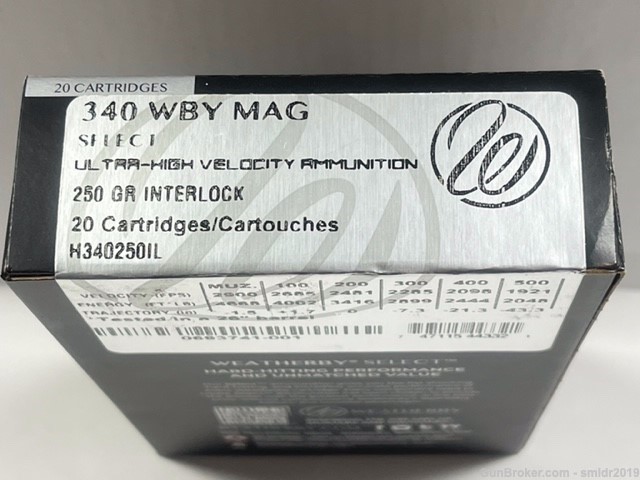 20 Rounds Weatherby Select 340 Weatherby Mag 250gr Interlock Factory New-img-1