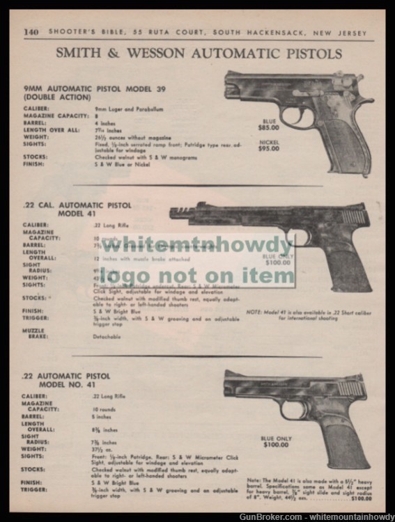 1964 SMITH & WESSON 39 9MM, 41 5 or 12" Pistol PRINT AD-img-0