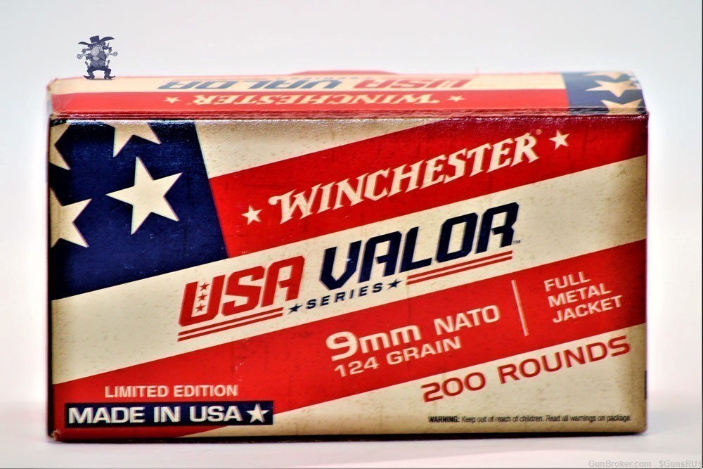 USA VALOR SERIES Winchester 9mm 124 Grain FMJ 9 MM 200 Round Pak-img-0