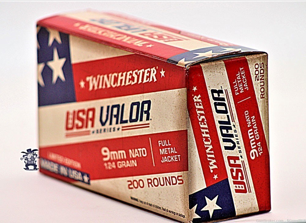 USA VALOR SERIES Winchester 9mm 124 Grain FMJ 9 MM 200 Round Pak-img-1