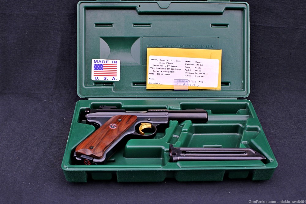 2003 LIPSEY'S EXCLUSIVE RUGER MK II 22 LR 4" BULL BARREL GOLD TRIGGER & BOX-img-17
