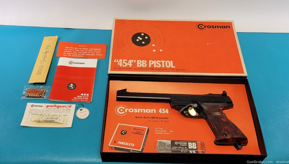 Vintage Crosman Model 454 BB CO2 Air Pistol Box Paperwork Provenance 1159-img-0