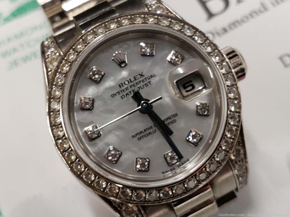 Lady Rolex Presidential Date diamond bezel 18K white gold serviced.-img-0