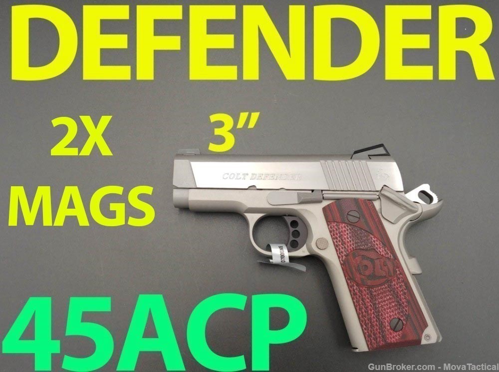 Colt  Defender 3" .45ACP 2x MAGS Colt-1911 Carry Defender Size, NoVak SIght-img-0