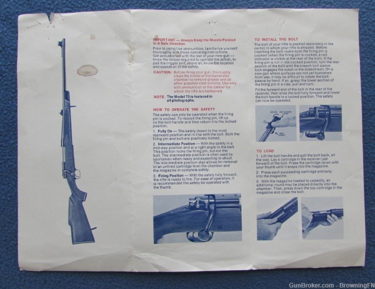 Vintage 1970s Winchester Model 70 70A  Owners Instruction Manual -img-1
