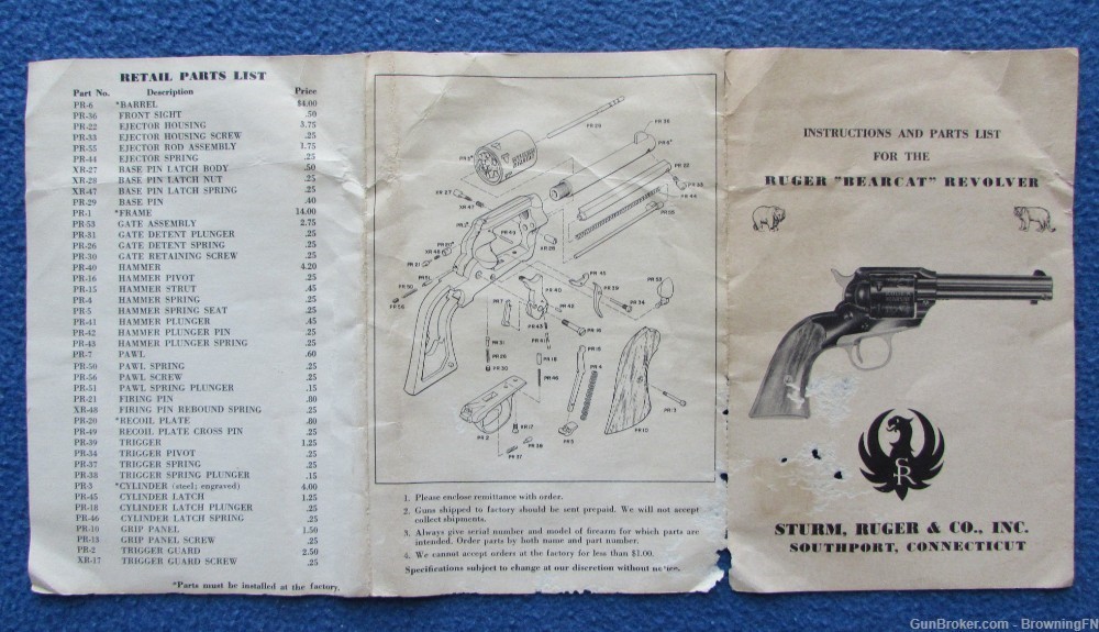 Vintage Ruger Bearcat Model Owners Instruction Manual-img-2