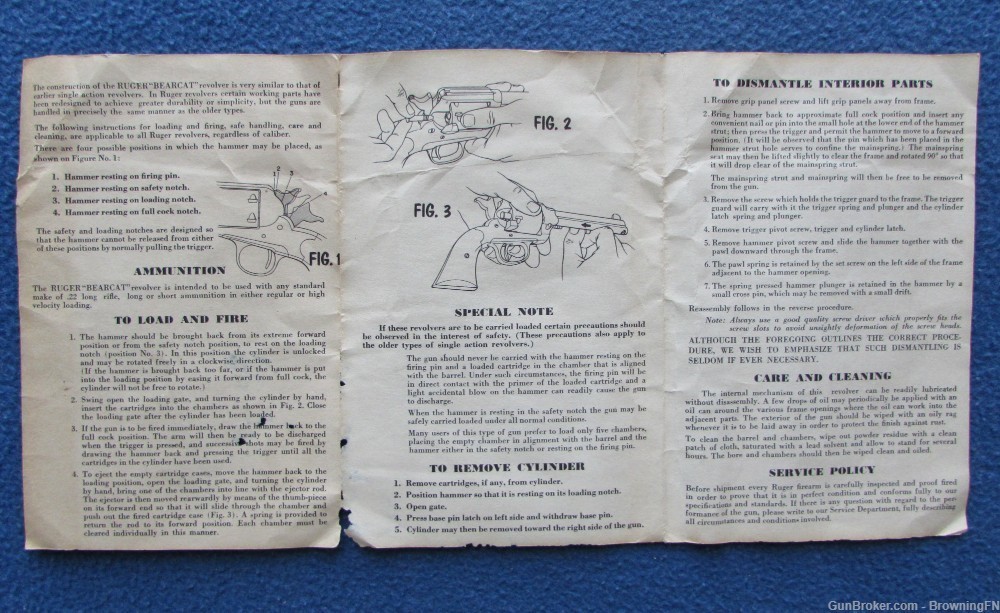 Vintage Ruger Bearcat Model Owners Instruction Manual-img-1