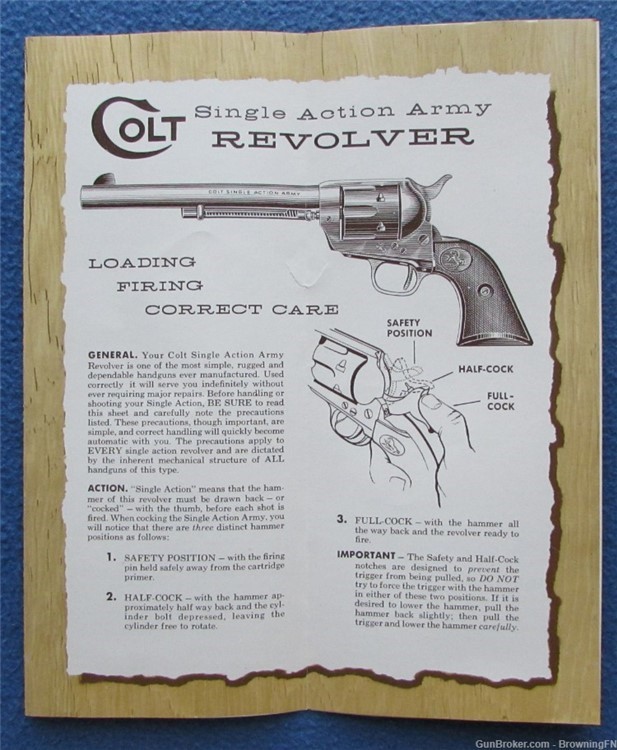 Vintage Colt Single Action Army Owners Instruction Manual Model -img-1