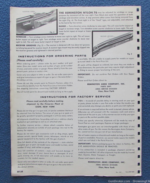 Vintage Remington Model Nylon 76 Owners Instruction Manual .22-img-2