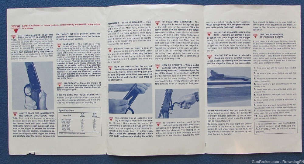 Vintage 1970s Winchester Model 94 Owners Instruction Manual Lever Action-img-1